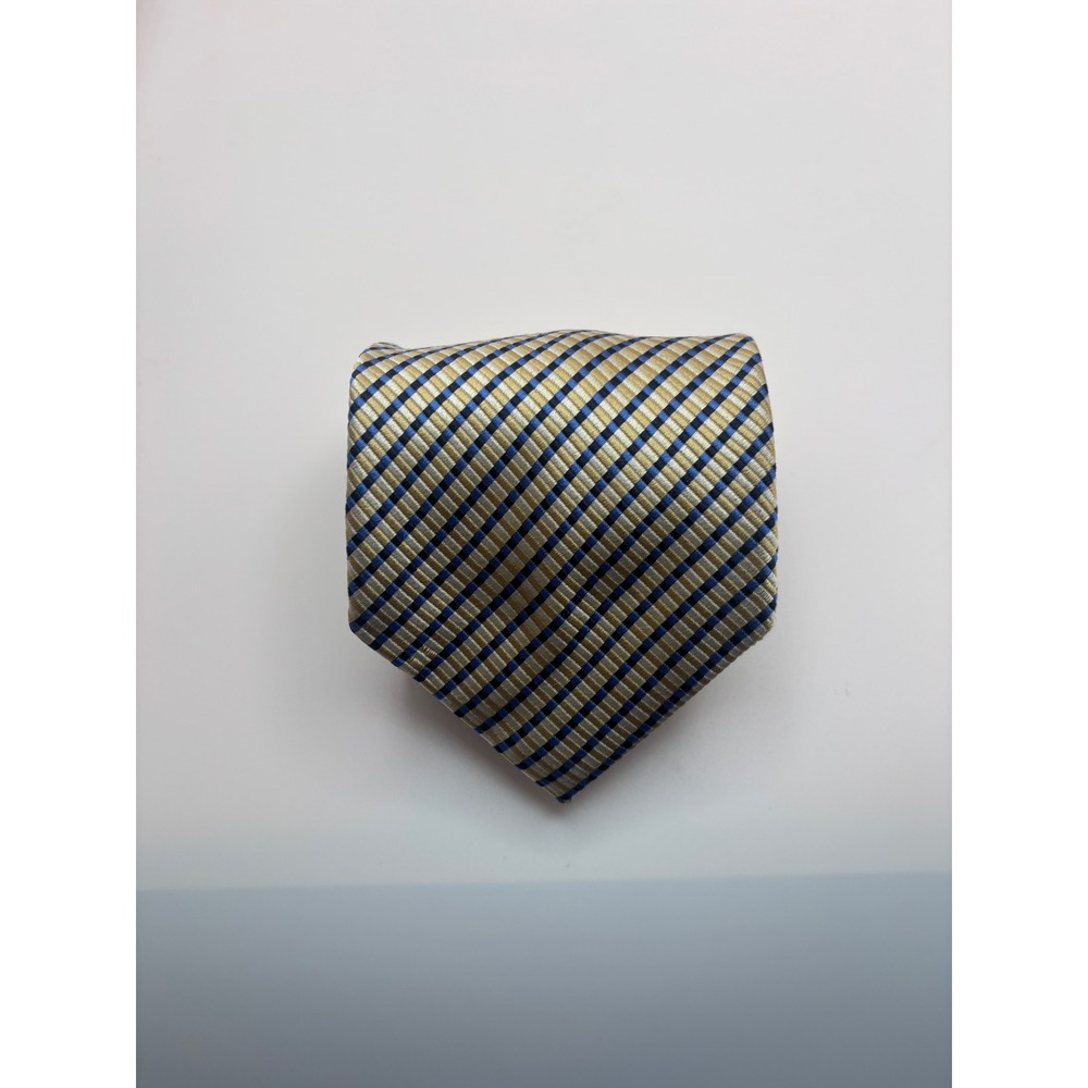 Valerio Garati Men Gold Blue Striped Pure Silk Handmade Necktie Tie